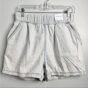 Asos TopShop Size 8 Pull On 100% Cotton Denim Shorts in Bleach Elastic Waist